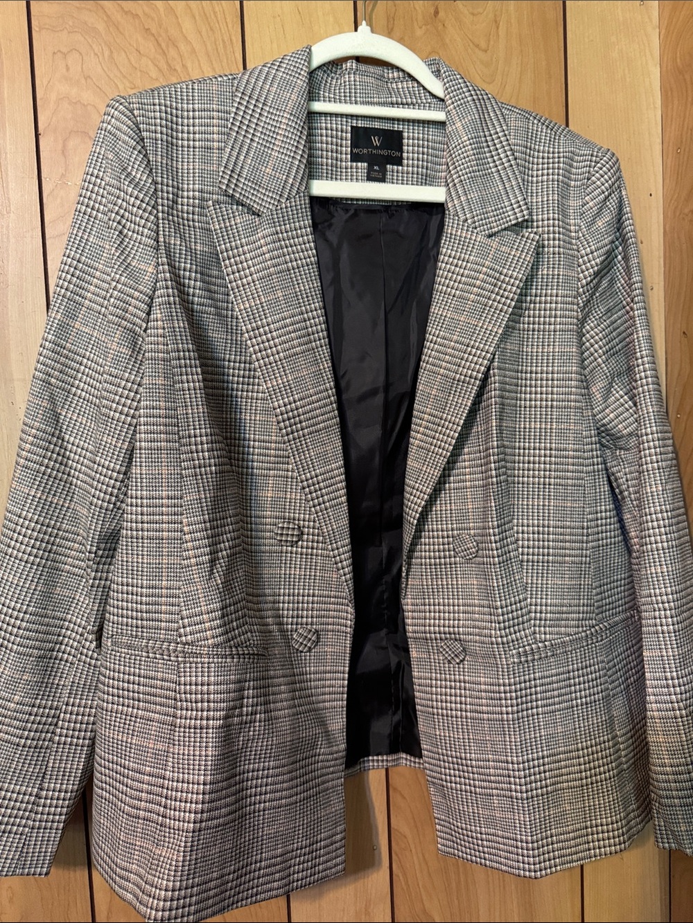 Worthington Black and White Glen Plaid Double-Breasted Blazer